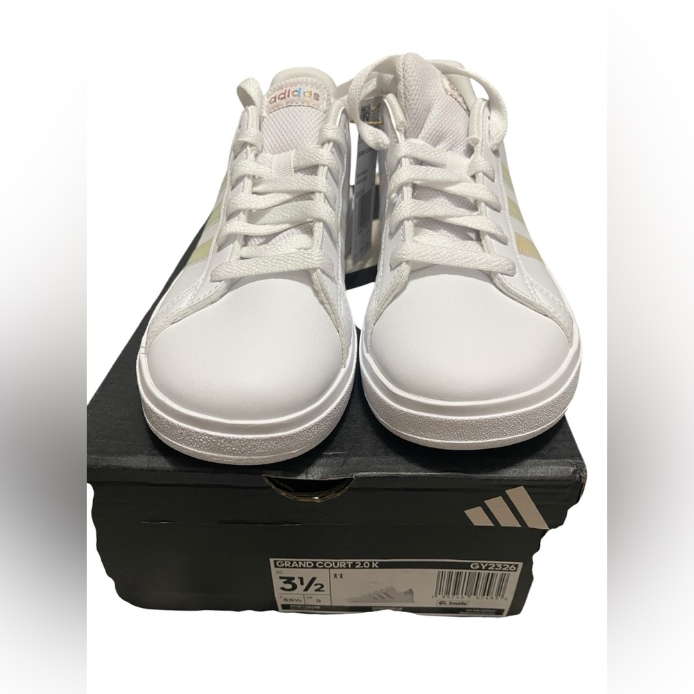 🌟🌟🌼NIB Adidas GRAND COURT 2.0 K. White Shoes with Iridescent Accents - Picture 8 of 12
